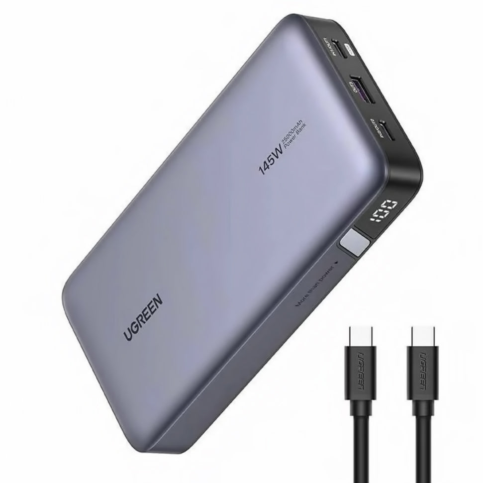 Vanjska baterija UGREEN PB205, 25000mAh, 145W, QC + PD, 1 x USB-A - 2 x USB-C, Siva