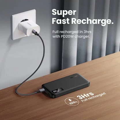 Vanjska baterija UGREEN PB311, 10000mAh, 22.5W, QC + PD, 1 x USB-C - 2 x USB-A, Crna