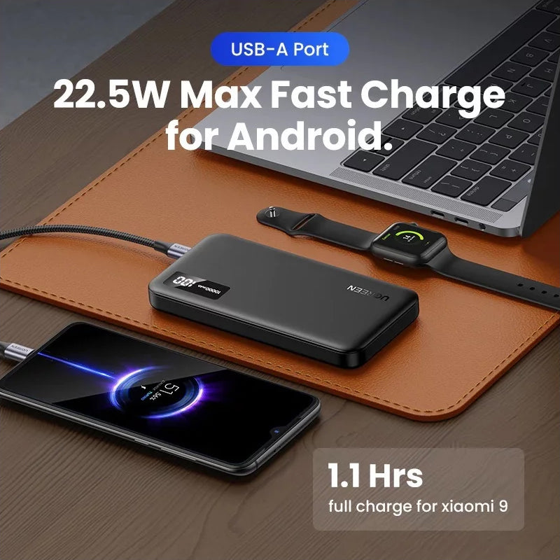Vanjska baterija UGREEN PB311, 10000mAh, 22.5W, QC + PD, 1 x USB-C - 2 x USB-A, Crna