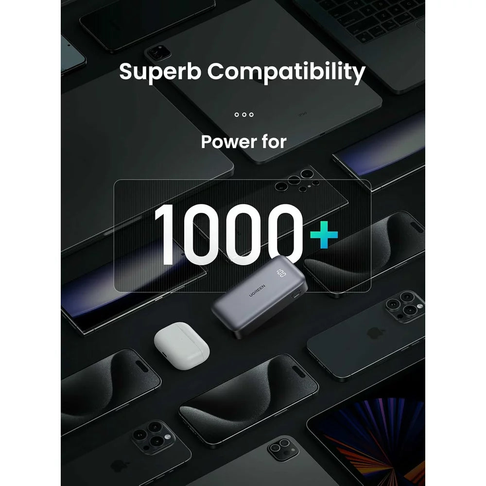 Vanjska baterija UGREEN PB502, 10000mAh, 30W, QC + PD, 1 x USB-A - 1 x USB-C, Siva