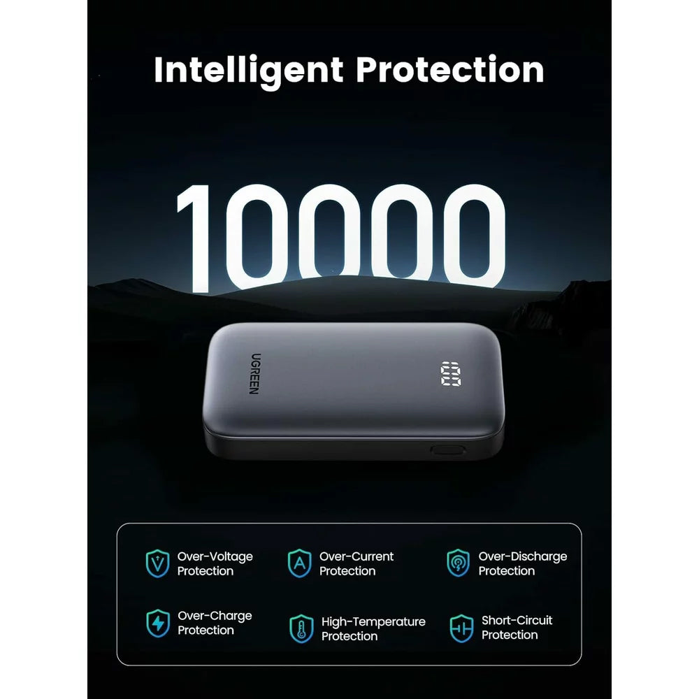 Vanjska baterija UGREEN PB502, 10000mAh, 30W, QC + PD, 1 x USB-A - 1 x USB-C, Siva
