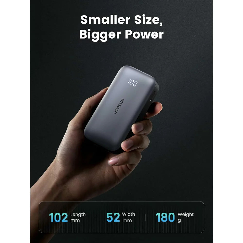 Vanjska baterija UGREEN PB502, 10000mAh, 30W, QC + PD, 1 x USB-A - 1 x USB-C, Siva