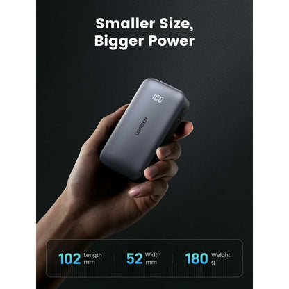Vanjska baterija UGREEN PB502, 10000mAh, 30W, QC + PD, 1 x USB-A - 1 x USB-C, Siva