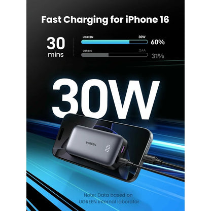 Vanjska baterija UGREEN PB502, 10000mAh, 30W, QC + PD, 1 x USB-A - 1 x USB-C, Siva