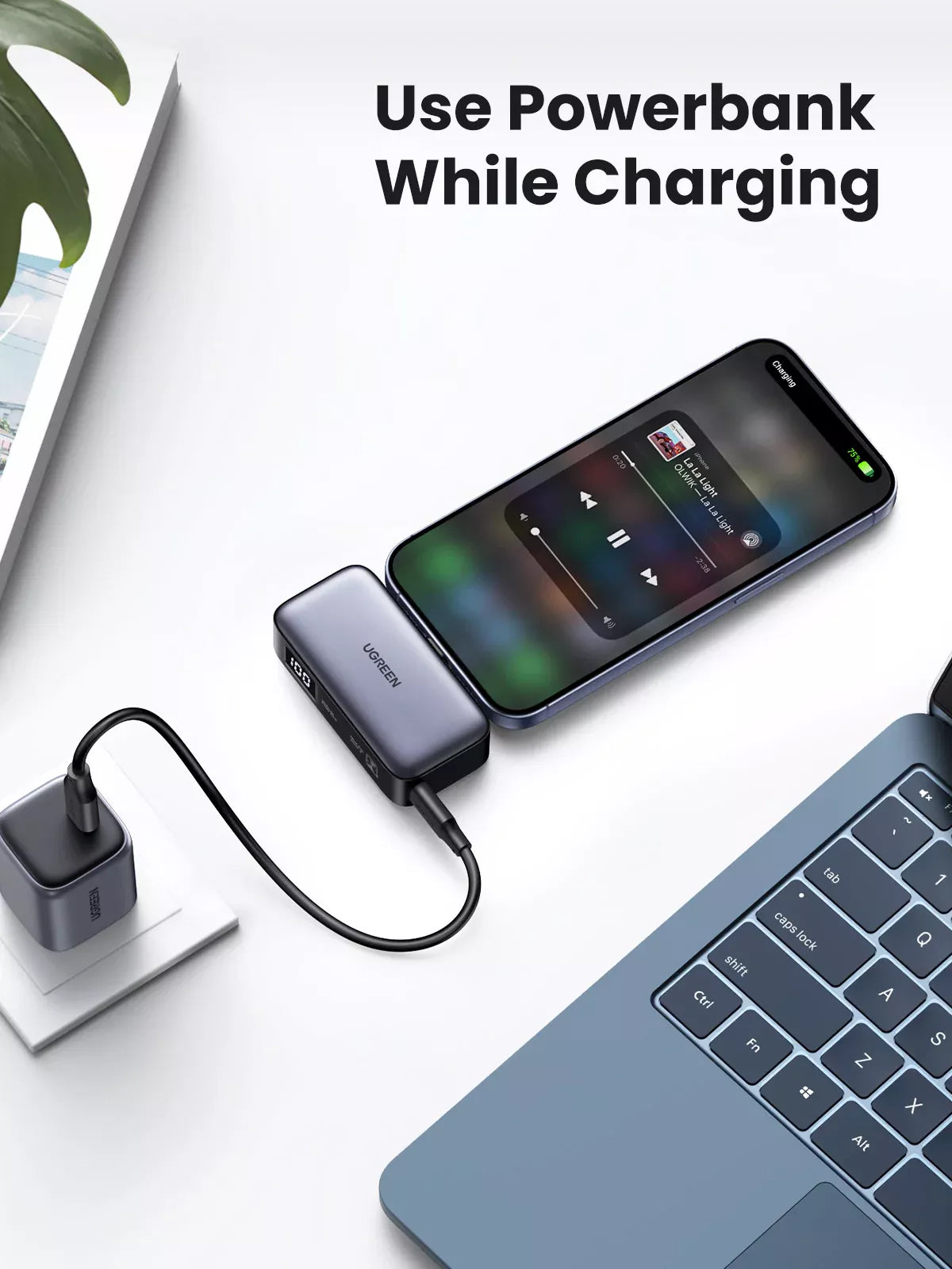 Vanjska baterija UGREEN PB503, 5000mAh, 22.5W, PD, 1 x USB-C, siva