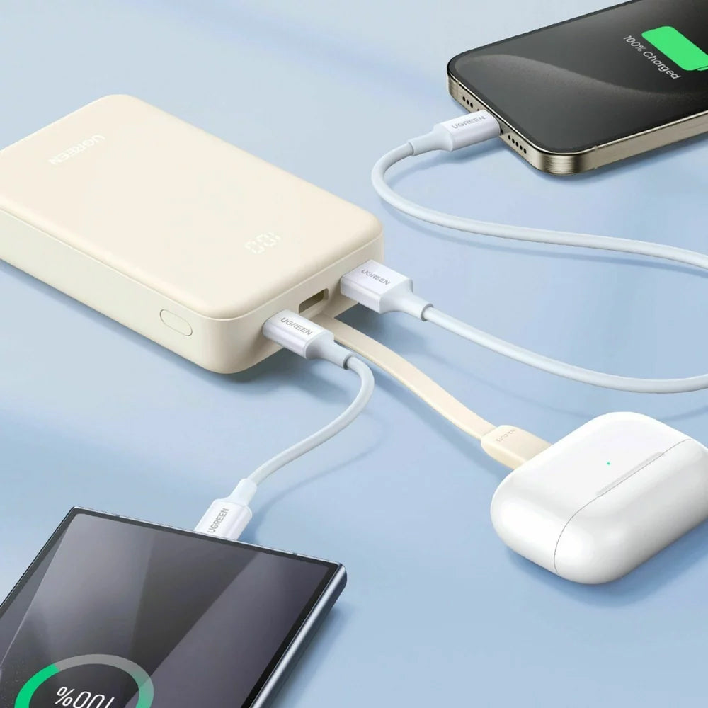 Vanjska baterija UGREEN PB505, 20000mAh, 22.5W, QC + PD, 1 x USB-A - 2 x USB-C, Bež