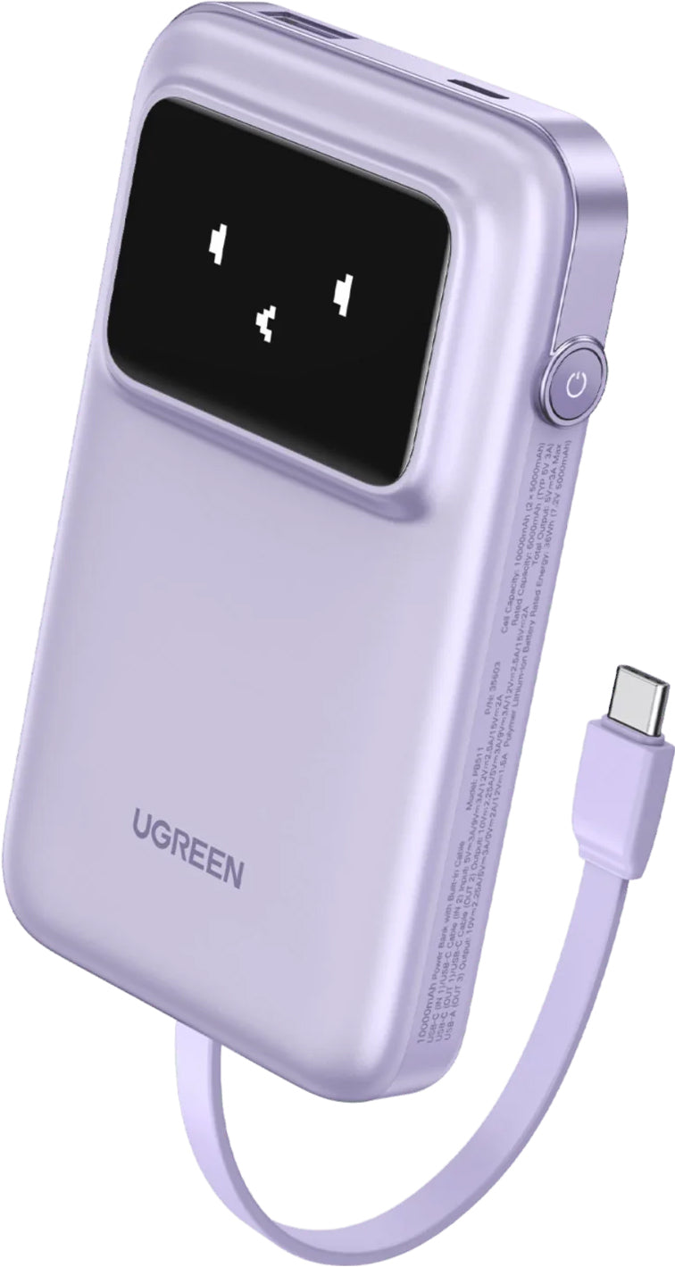 Vanjska baterija UGREEN PB511 Uno, 10000mAh, 30W, QC + PD, 1 x USB-A - 2 x USB-C, Ljubičasta
