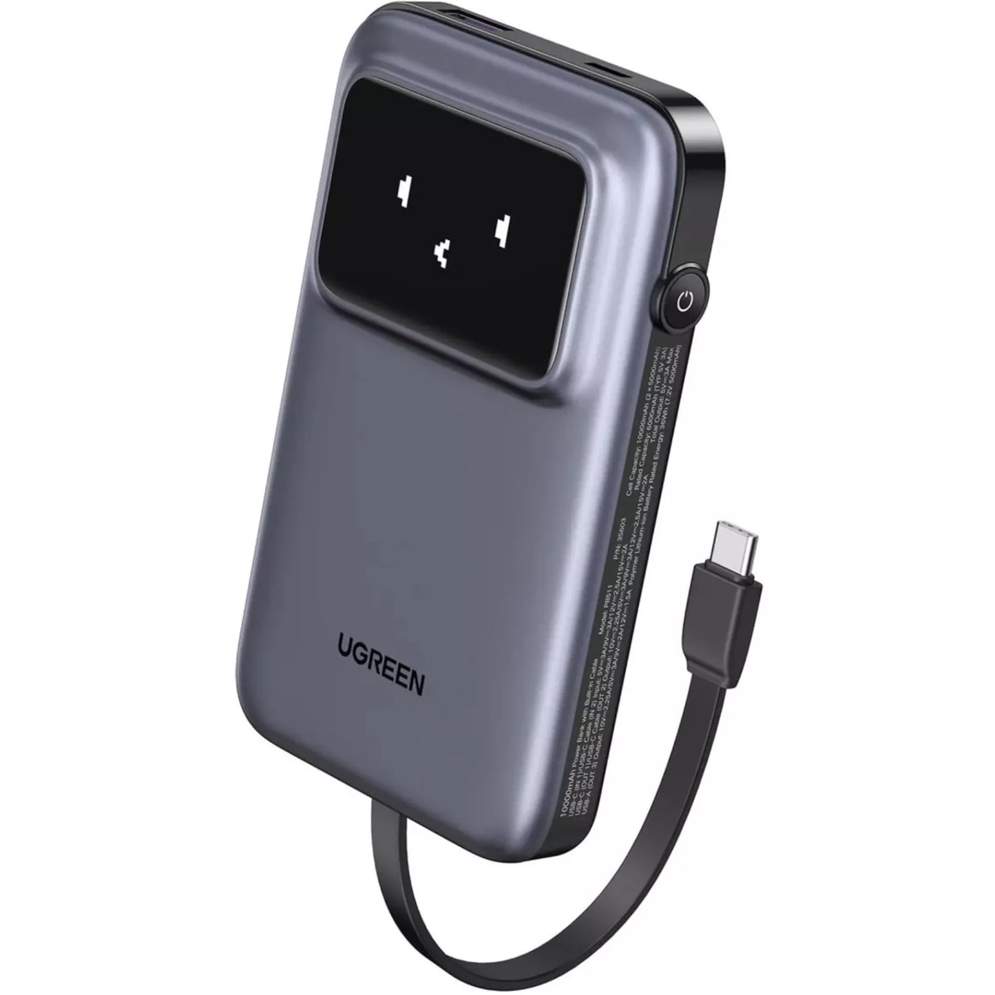 Vanjska baterija UGREEN PB511 Uno, 10000mAh, 30W, QC + PD, 1 x USB-A - 2 x USB-C, Siva