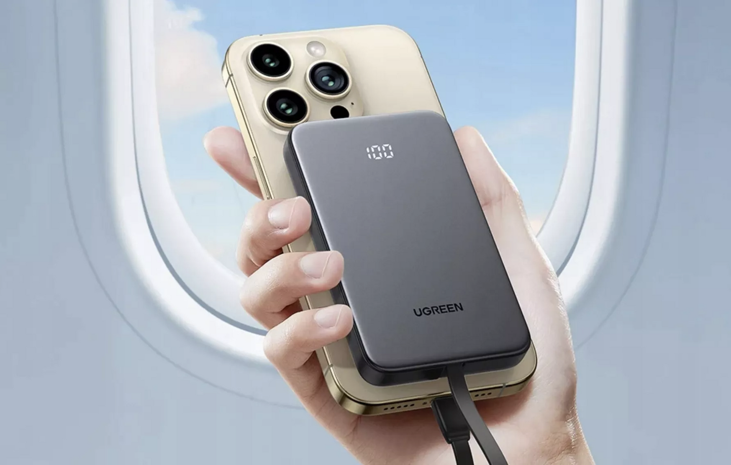 Vanjska baterija UGREEN PB526 (75161B), 10000mAh, 20W, QC + PD, 1 x USB-A - 2 x USB-C, Siva
