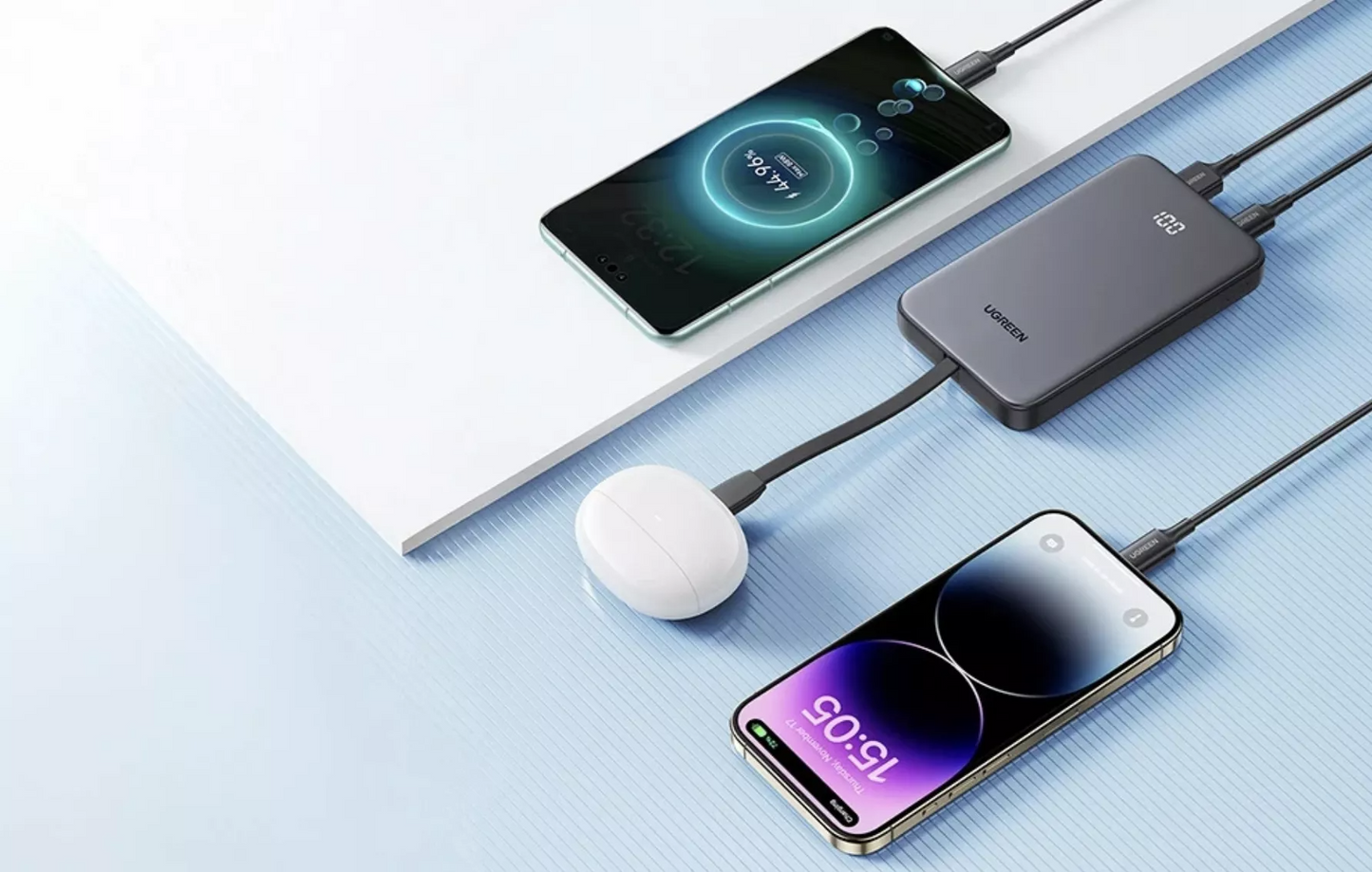 Vanjska baterija UGREEN PB526 (75161B), 10000mAh, 20W, QC + PD, 1 x USB-A - 2 x USB-C, Siva