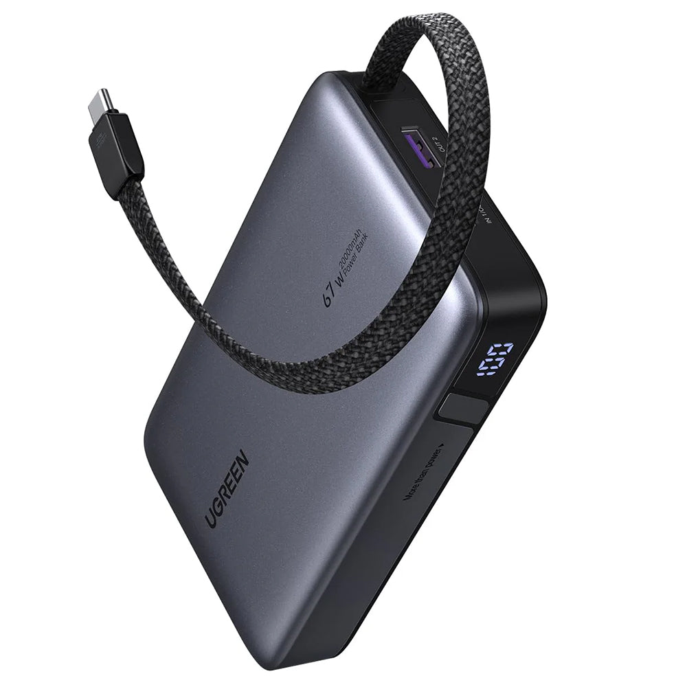 Vanjska baterija UGREEN PB550, 20000mAh, 67W, QC + PD, 1 x USB-A - 2 x USB-C, Siva
