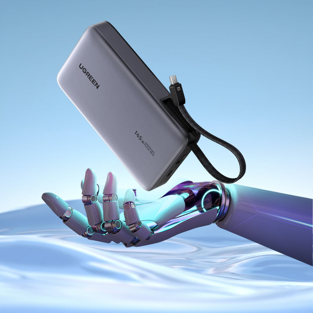 Vanjska baterija UGREEN PB551 (55992), 20000mAh, 145W, QC + PD, 1 x USB-A - 2 x USB-C, Siva