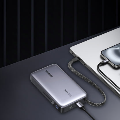 Vanjska baterija UGREEN PB551 (55992), 20000mAh, 145W, QC + PD, 1 x USB-A - 2 x USB-C, Siva