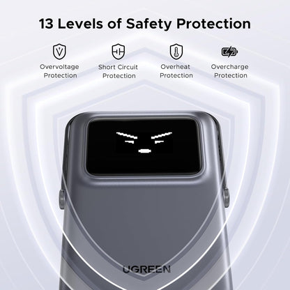 Vanjska bežična baterija UGREEN PB572 Uno, 10000mAh, 20W, PD + FQI, 1 x QI - 1 x USB-C, Siva