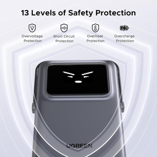 Vanjska bežična baterija UGREEN PB572 Uno, 10000mAh, 20W, PD + FQI, 1 x QI - 1 x USB-C, Siva