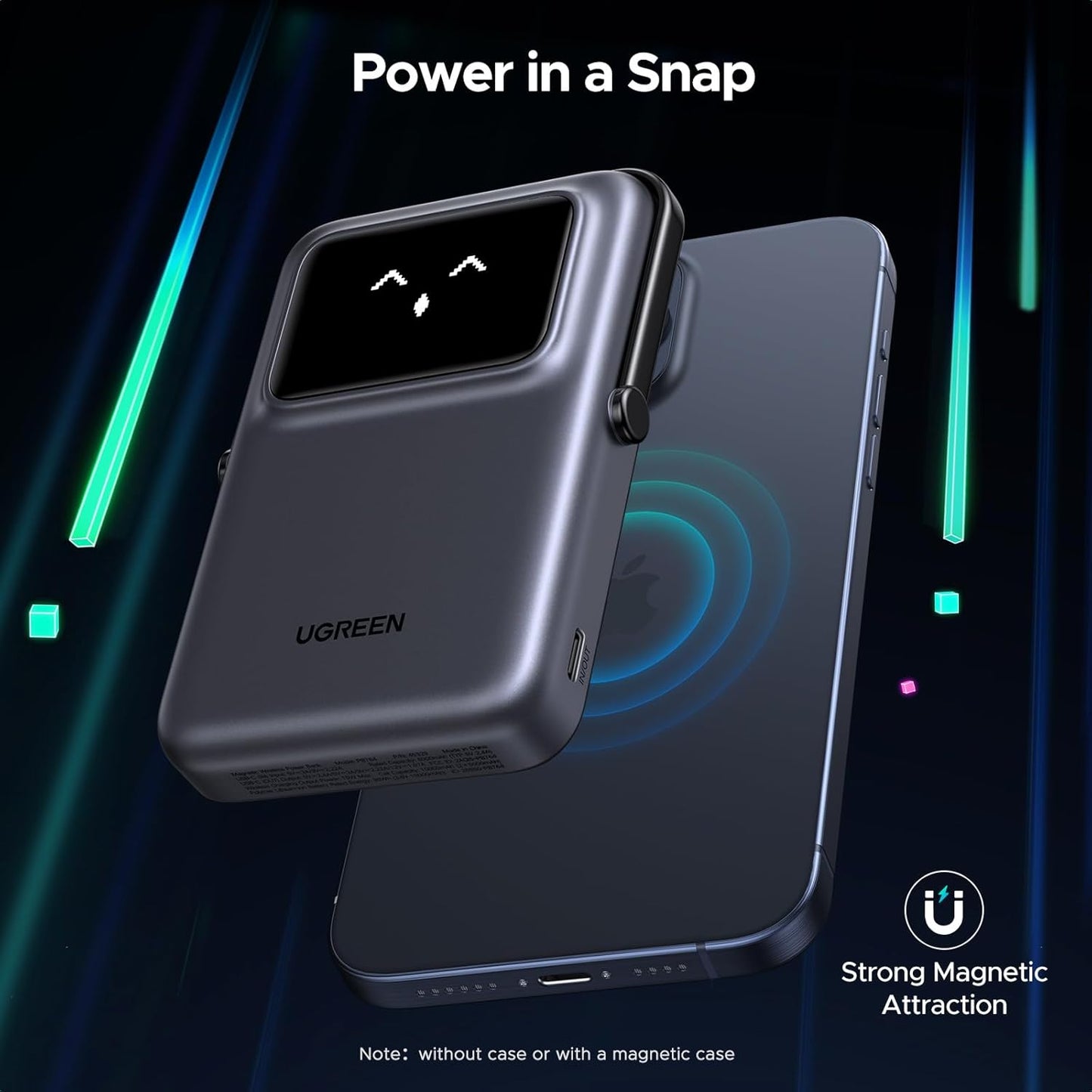 Vanjska bežična baterija UGREEN PB572 Uno, 10000mAh, 20W, PD + FQI, 1 x QI - 1 x USB-C, Siva