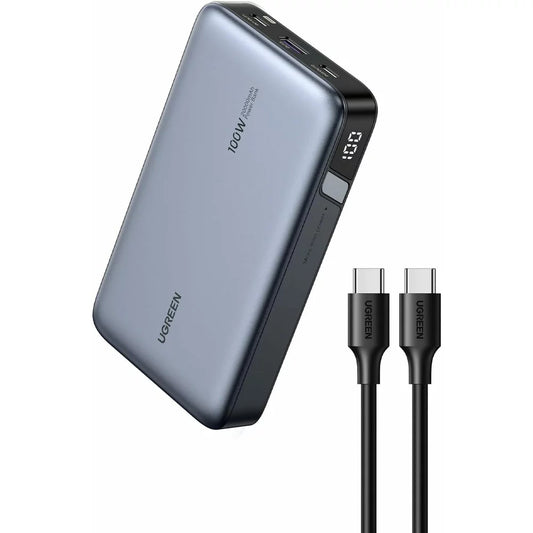 Vanjska baterija UGREEN PB720 Nexode, 20000mAh, 100W, QC + PD, 1 x USB-A - 2 x USB-C, Siva, Ponovno zapečaćena