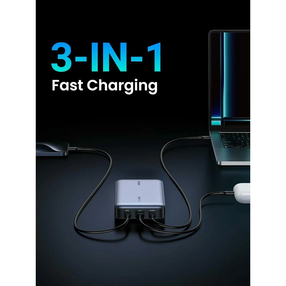 Vanjska baterija UGREEN PB720 Nexode, 20000mAh, 100W, QC + PD, 1 x USB-A - 2 x USB-C, Siva