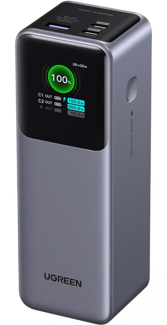 Vanjska baterija UGREEN PB722, 25000mAh, 200W, QC + PD, 1 x USB-A - 2 x USB-C, Siva, Obnovljena