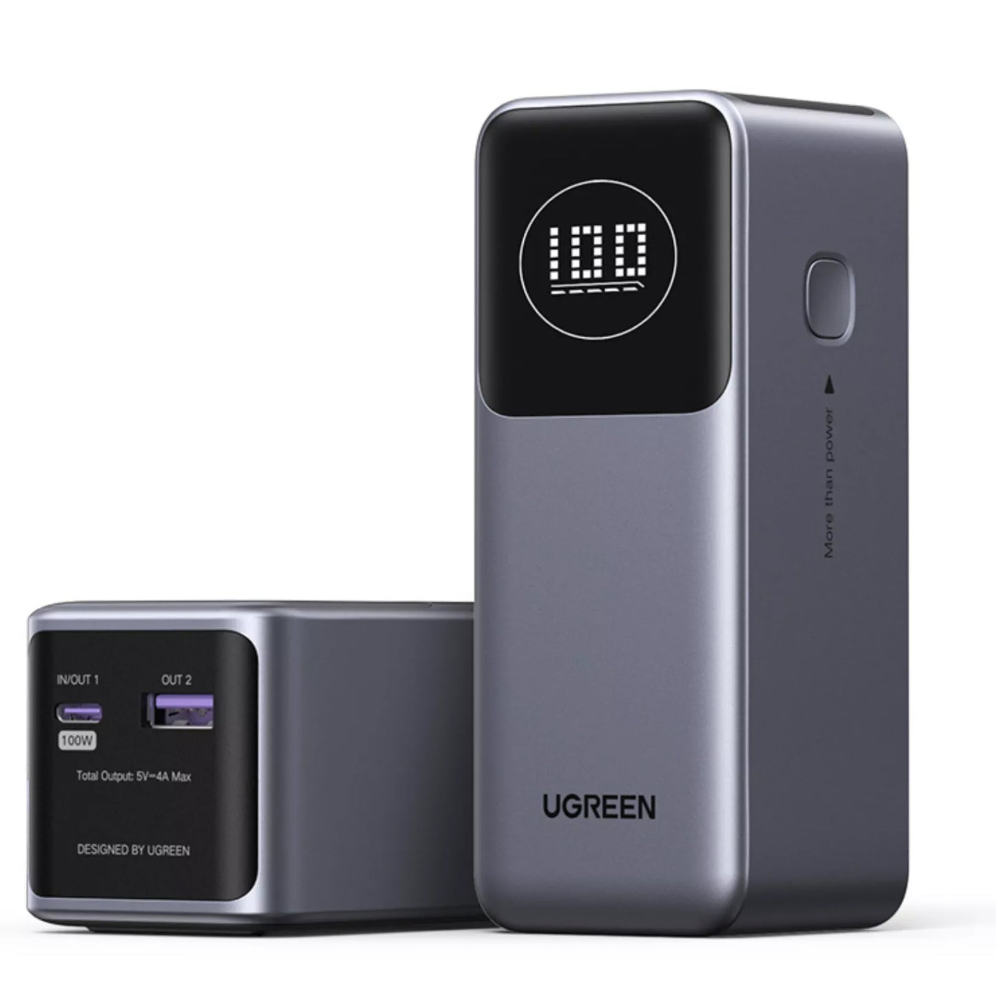 Vanjska baterija UGREEN PB724, 12000mAh, 100W, QC + PD, 1 x USB-A - 1 x USB-C, Siva
