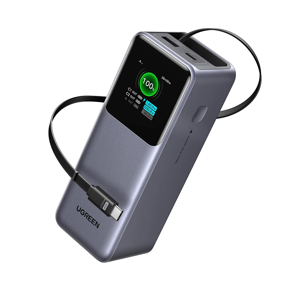 Vanjska baterija UGREEN PB726 (55987B), 20000mAh, 165W, QC + PD, 1 x USB-A - 2 x USB-C, Siva