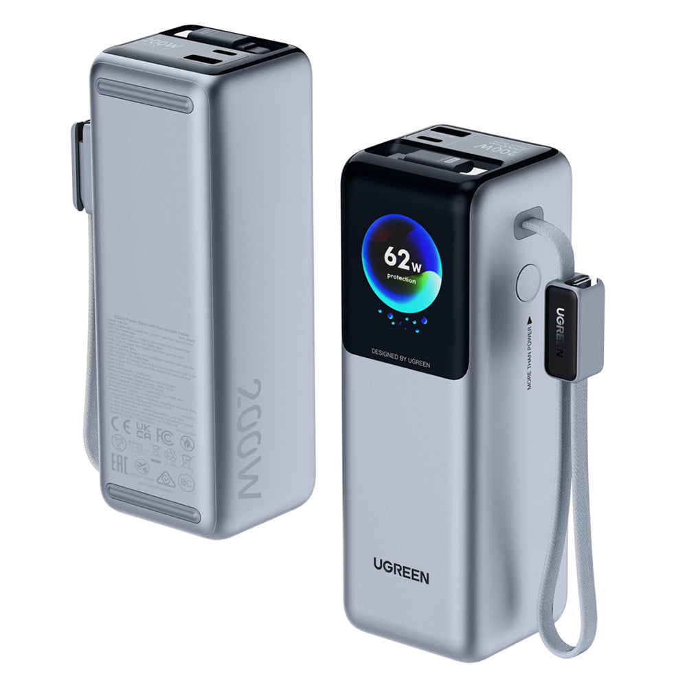 Vanjska baterija UGREEN PB728 (75702B), 25000mAh, 200W, QC + PD, 1 x USB-A - 3 x USB-C, Siva