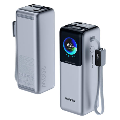 Vanjska baterija UGREEN PB728 (75702B), 25000mAh, 200W, QC + PD, 1 x USB-A - 3 x USB-C, Siva