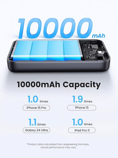 Vanjska baterija UGREEN PB761, 10000mAh, 30W, PD + FQI, 1 x QI - 1 x USB-C, Siva
