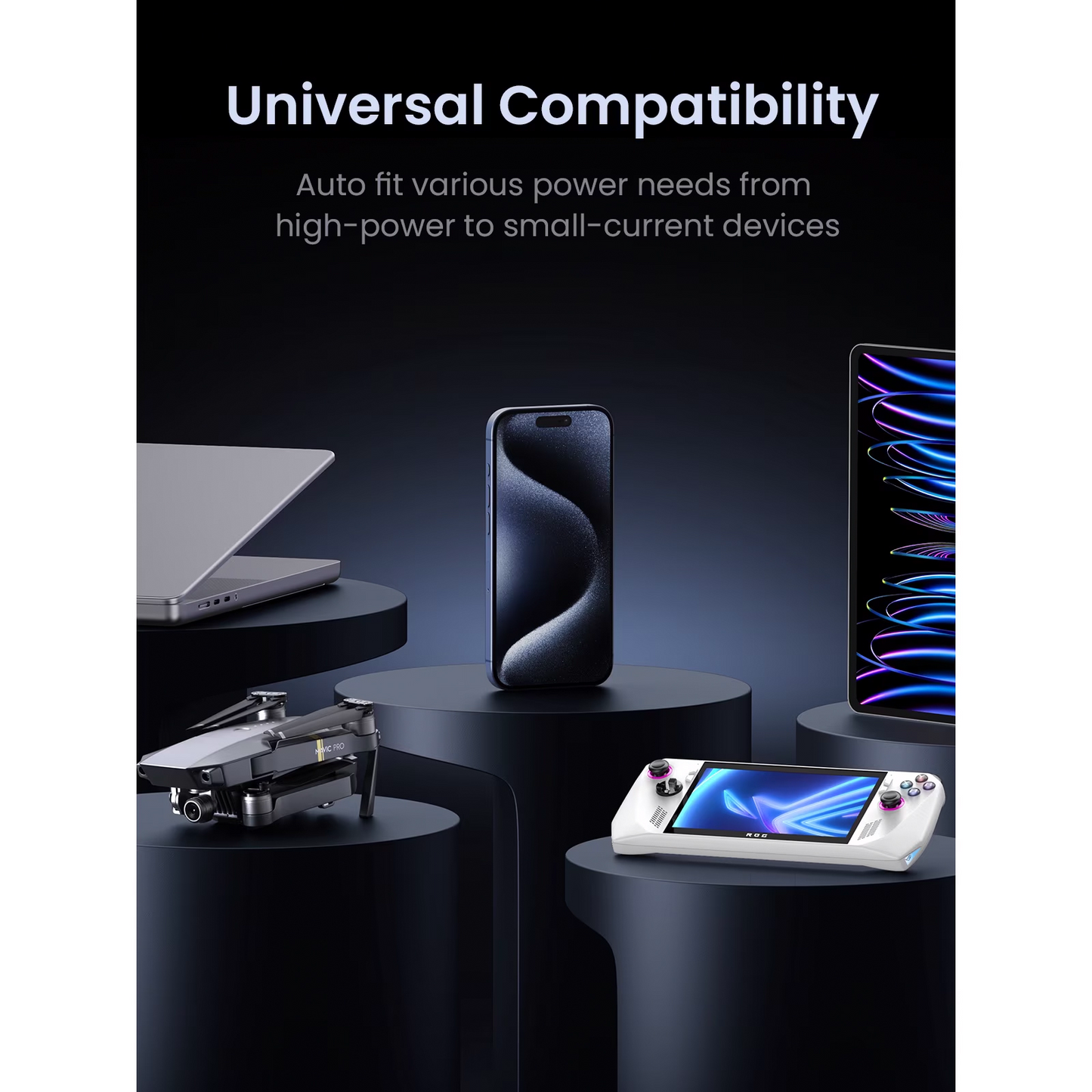 Vanjska baterija UGREEN PB770, 48000mAh, 300W, QC + PD, 2 x USB-A - 3 x USB-C, Siva, Obnovljena