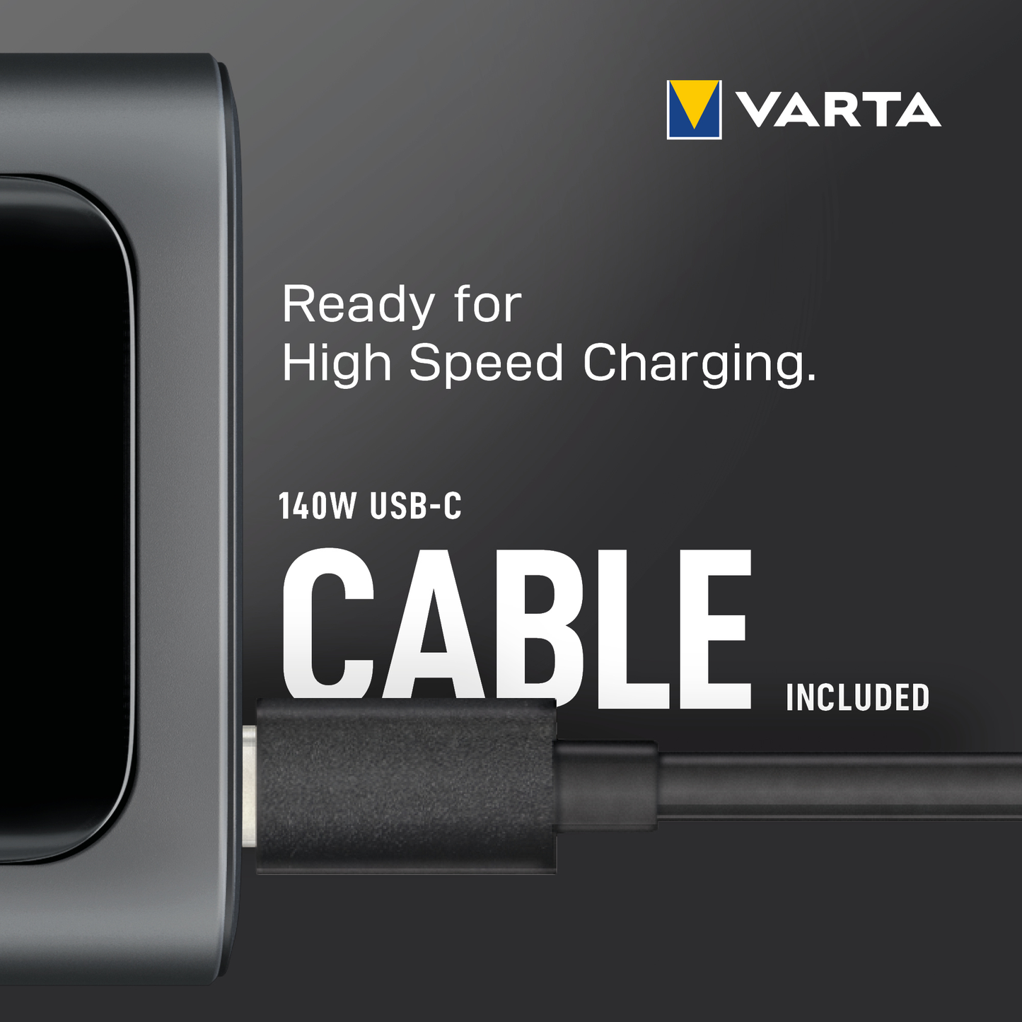 Vanjska baterija Varta High Speed, 27000mAh, 140W, QC + PD, 1 x USB-A - 2 x USB-C, Crna