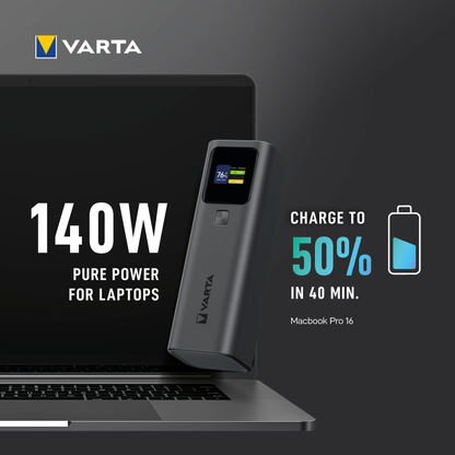Vanjska baterija Varta High Speed, 27000mAh, 140W, QC + PD, 1 x USB-A - 2 x USB-C, Crna