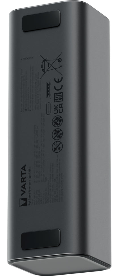 Vanjska baterija Varta High Speed, 27000mAh, 140W, QC + PD, 1 x USB-A - 2 x USB-C, Crna