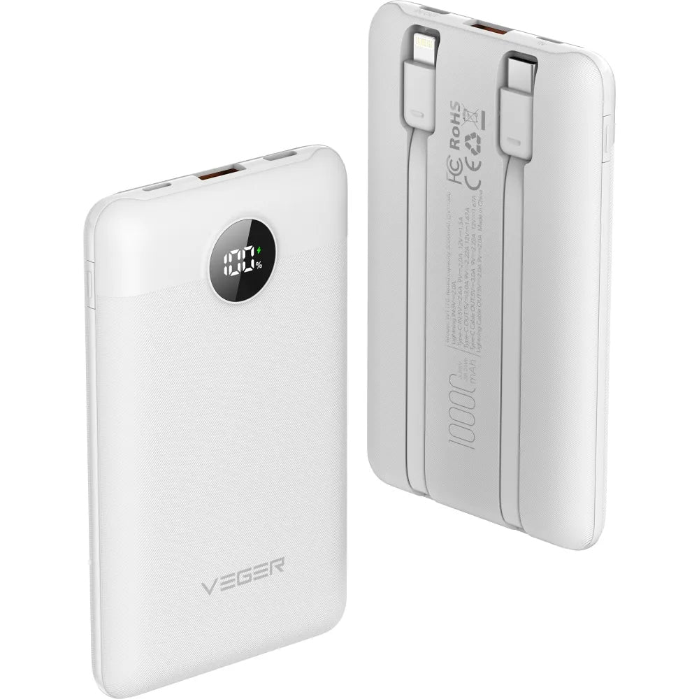 Vanjska baterija Veger C11C, 10000mAh, 22.5W, QC + PD, 1 x Lightning - 1 x USB-A - 2 x USB-C, Bijela
