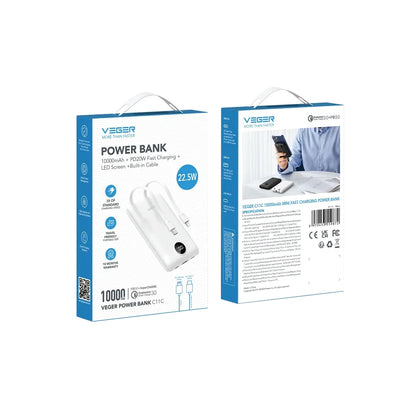 Vanjska baterija Veger C11C, 10000mAh, 22.5W, QC + PD, 1 x Lightning - 1 x USB-A - 2 x USB-C, Bijela