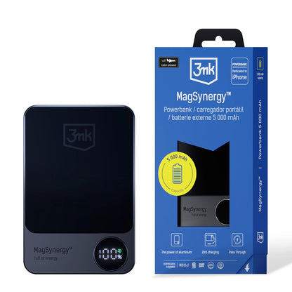 Vanjska baterija Wireless 3MK MagSynergy, 5000mAh, 18W, PD + FQI, 1 x QI - 1 x USB-C, Crna