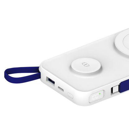 Vanjska bežična baterija 3MK PastelUp, 10000mAh, 22.5W, QC + PD + FQI, 1 x USB-A - 1 x USB-C - 2 x QI, Bijela