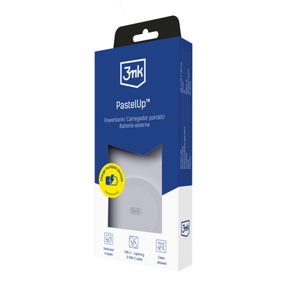 Vanjska bežična baterija 3MK PastelUp, 10000mAh, 22.5W, QC + PD + FQI, 1 x USB-A - 1 x USB-C - 2 x QI, Bijela