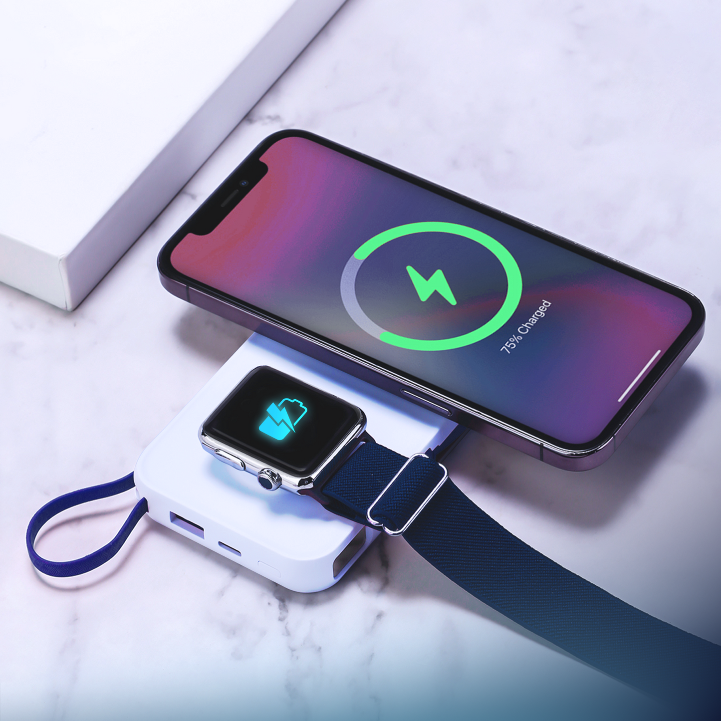 Vanjska bežična baterija 3MK PastelUp, 10000mAh, 22.5W, QC + PD + FQI, 1 x USB-A - 1 x USB-C - 2 x QI, Bijela