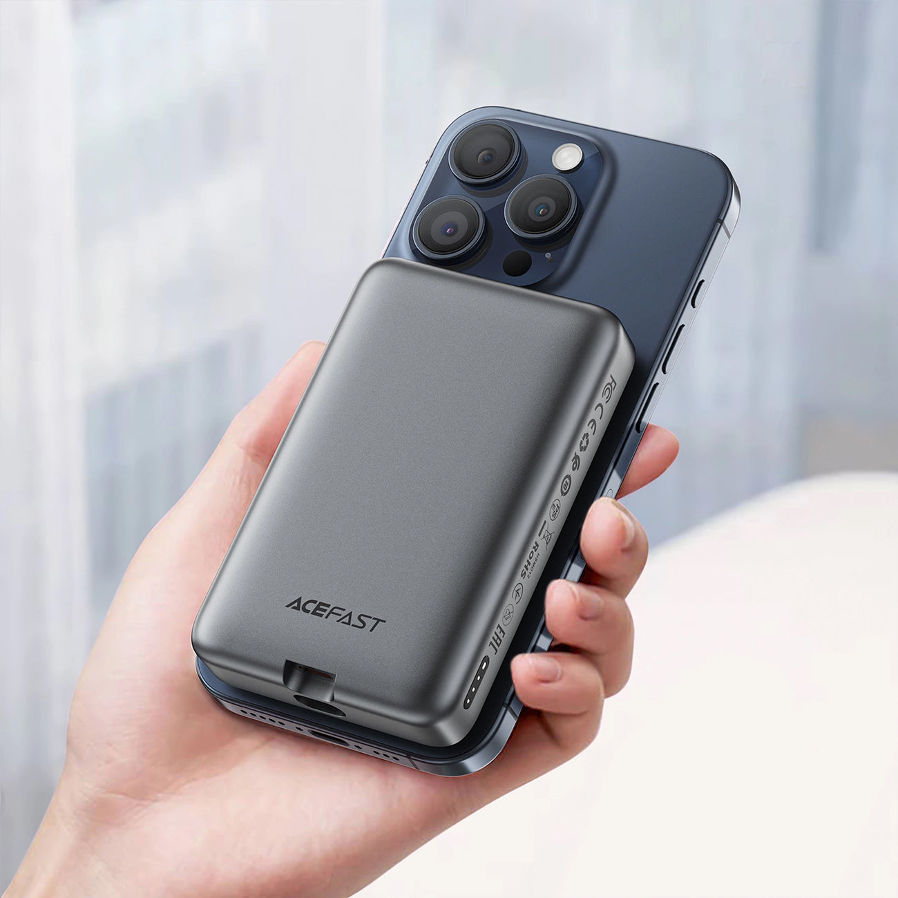 Vanjska bežična baterija Acefast M10, 10000mAh, 30W, PD + FQI, 1 x QI - 2 x USB-C, Crna