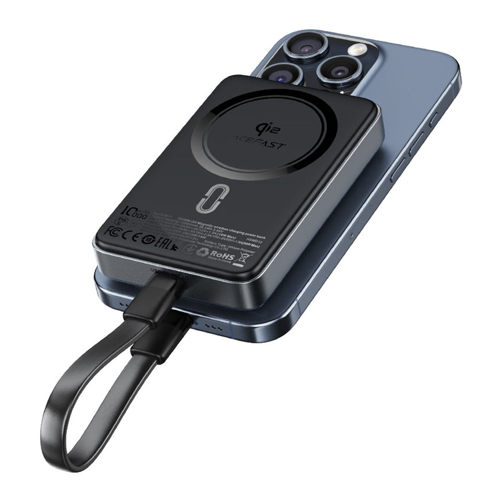 Vanjska baterija Wireless Acefast M11, 10000mAh, 30W, PD + FQI, 1 x QI - 1 x USB-C, Crna