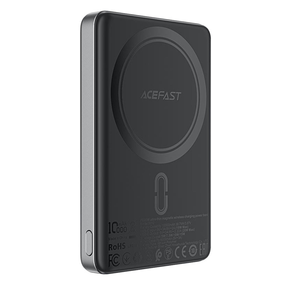 Bežična vanjska baterija Acefast M12, 10000mAh, 20W, PD + FQI, 1 x QI - 1 x USB-C, Crna