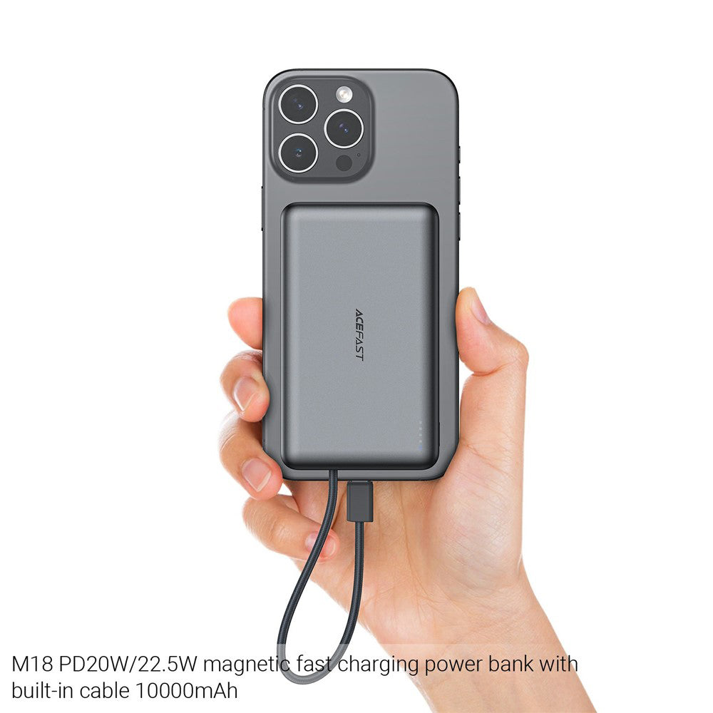 Vanjska bežična baterija Acefast M18, 10000mAh, 22.5W, PD + FQI, 1 x QI - 2 x USB-C, Crna