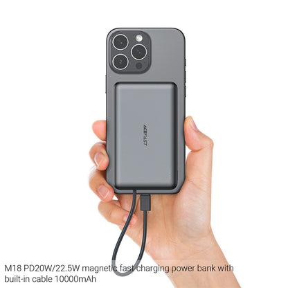 Vanjska bežična baterija Acefast M18, 10000mAh, 22.5W, PD + FQI, 1 x QI - 2 x USB-C, Crna