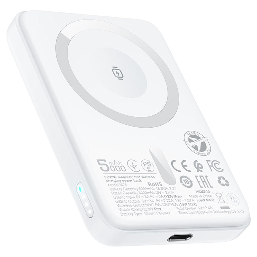 Vanjska baterija Wireless Acefast M25, 5000mAh, 20W, PD + FQI, 1 x QI - 1 x USB-C, Bijela