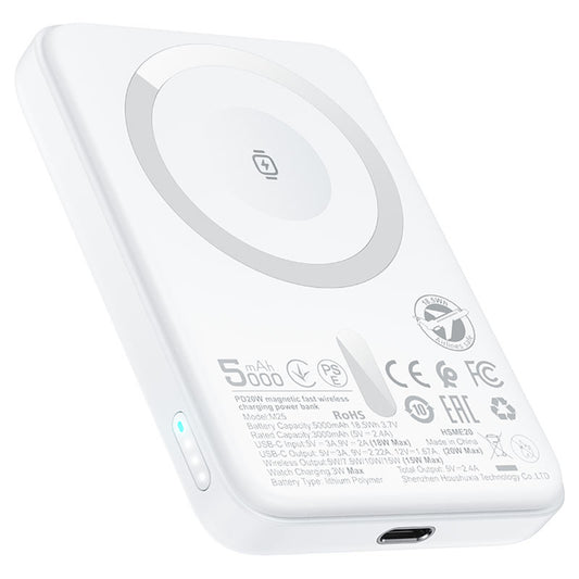 Vanjska baterija Wireless Acefast M25, 5000mAh, 20W, PD + FQI, 1 x QI - 1 x USB-C, Bijela