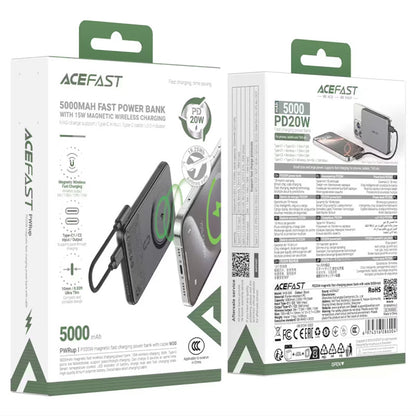 Vanjska baterija Wireless Acefast M30, 5000mAh, 20W, PD + FQI, 1 x QI - 2 x USB-C, Crna