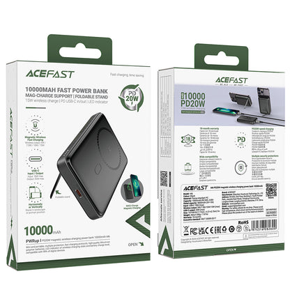 Bežična vanjska baterija Acefast M6, 10000mAh, 20W, PD + FQI, 1 x QI - 1 x USB-C, Crna