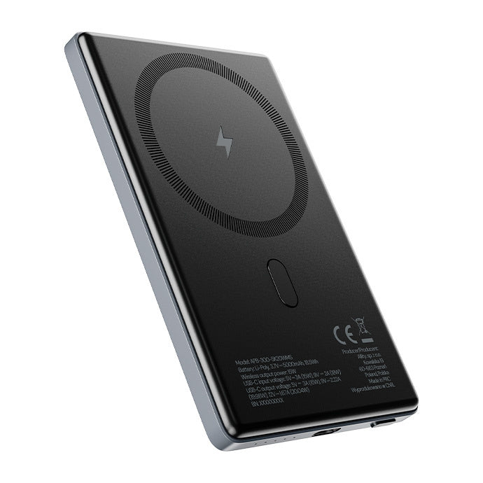 Vanjska baterija Wireless Allity. APB-300, 5000mAh, 20W, PD + QC, 1 x QI - 1 x USB-C, Siva