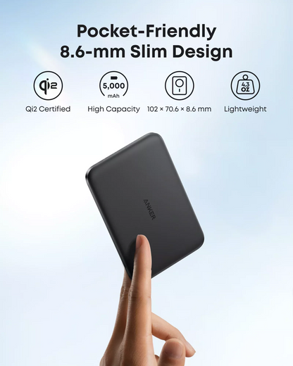 Bežična vanjska baterija Anker Nano, 5000mAh, 20W, PD + FQI, 1 x QI - 1 x USB-C, Crna A1665H11