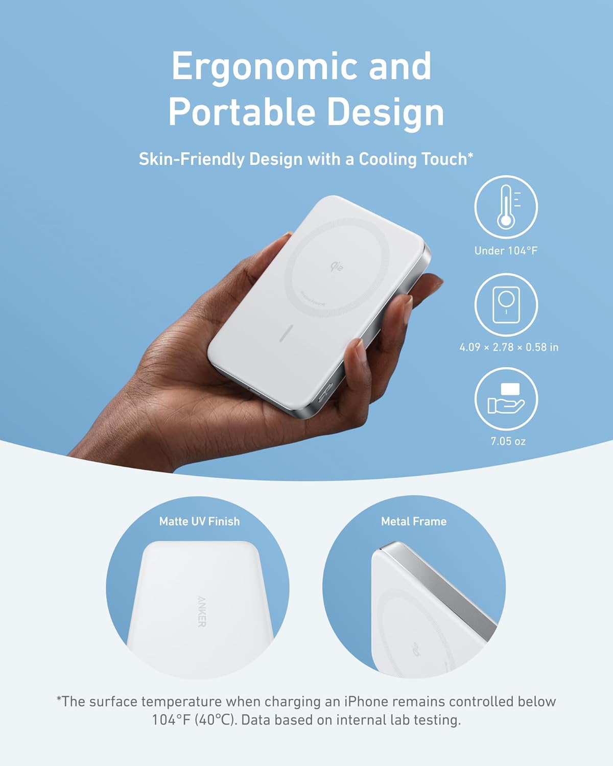 Vanjska bežična baterija Anker MagGo Slim, 10000mAh, 30W, PD + FQI, 1 x QI - 1 x USB-C, Bijela A1664H21